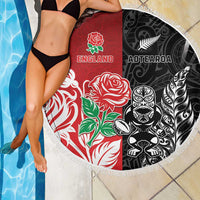 New Zealand And England Rugby Beach Blanket Maori Tiki With Red Rose Together LT05 - Polynesian Pride