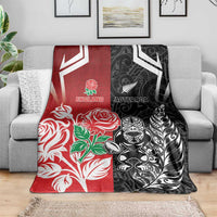 New Zealand And England Rugby Blanket Maori Tiki With Red Rose Together LT05 - Polynesian Pride
