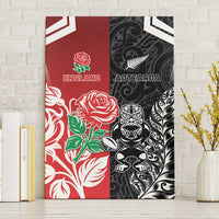 New Zealand And England Rugby Canvas Wall Art Maori Tiki With Red Rose Together LT05 Without Frame Red - Polynesian Pride