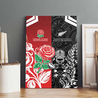 New Zealand And England Rugby Canvas Wall Art Maori Tiki With Red Rose Together LT05 - Polynesian Pride