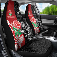 New Zealand And England Rugby Car Seat Cover Maori Tiki With Red Rose Together LT05 - Polynesian Pride