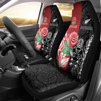 New Zealand And England Rugby Car Seat Cover Maori Tiki With Red Rose Together LT05 - Polynesian Pride
