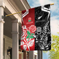 New Zealand And England Rugby Garden Flag Maori Tiki With Red Rose Together LT05 House Flag Red - Polynesian Pride
