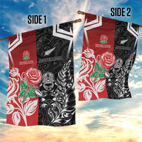 New Zealand And England Rugby Garden Flag Maori Tiki With Red Rose Together LT05 - Polynesian Pride
