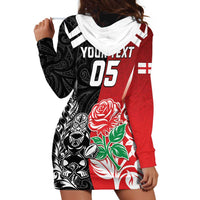 New Zealand And England Rugby Custom Hoodie Dress Maori Tiki With Red Rose Together LT05 - Polynesian Pride