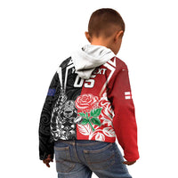 New Zealand And England Rugby Custom Kid Hoodie Maori Tiki With Red Rose Together LT05 - Polynesian Pride