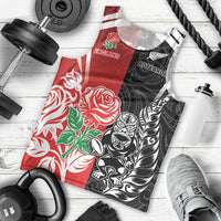 New Zealand And England Rugby Custom Men Tank Top Maori Tiki With Red Rose Together