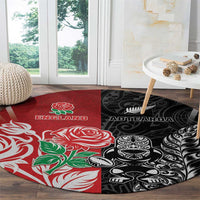 New Zealand And England Rugby Round Carpet Maori Tiki With Red Rose Together LT05 - Polynesian Pride