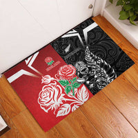 New Zealand And England Rugby Rubber Doormat Maori Tiki With Red Rose Together LT05 - Polynesian Pride