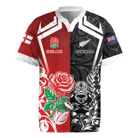 New Zealand And England Rugby Custom Rugby Jersey Maori Tiki With Red Rose Together LT05 Red - Polynesian Pride