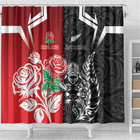 New Zealand And England Rugby Shower Curtain Maori Tiki With Red Rose Together LT05 - Polynesian Pride