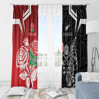 New Zealand And England Rugby Window Curtain Maori Tiki With Red Rose Together LT05 - Polynesian Pride