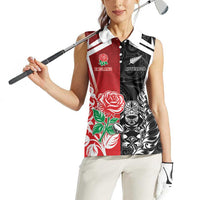 New Zealand And England Rugby Custom Women Sleeveless Polo Shirt Maori Tiki With Red Rose Together LT05 - Polynesian Pride