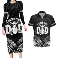 Personalised Happy Father's Day Couples Matching Long Sleeve Bodycon Dress and Hawaiian Shirt I Love You Dad Polynesian Style LT05 Black - Polynesian Pride