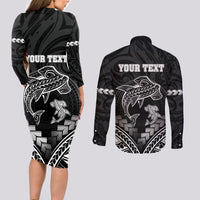 Personalised Happy Father's Day Couples Matching Long Sleeve Bodycon Dress and Long Sleeve Button Shirt I Love You Dad Polynesian Style LT05 - Polynesian Pride