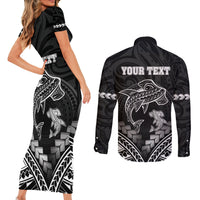 Personalised Happy Father's Day Couples Matching Short Sleeve Bodycon Dress and Long Sleeve Button Shirt I Love You Dad Polynesian Style LT05 - Polynesian Pride