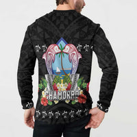 Guam Chamorro Button Sweatshirt Tribal Latte Stone With Dolphins Black