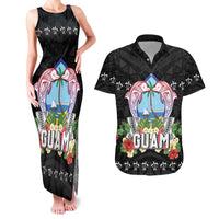 Guam Chamorro Couples Matching Tank Maxi Dress and Hawaiian Shirt Tribal Latte Stone With Dolphins Black LT05 Black - Polynesian Pride