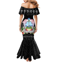 Guam Chamorro Family Matching Mermaid Dress and Hawaiian Shirt Tribal Latte Stone With Dolphins Black LT05 - Polynesian Pride