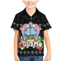 Guam Chamorro Family Matching Mermaid Dress and Hawaiian Shirt Tribal Latte Stone With Dolphins Black LT05 Son's Shirt Black - Polynesian Pride