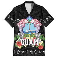 Guam Chamorro Family Matching Off Shoulder Maxi Dress and Hawaiian Shirt Tribal Latte Stone With Dolphins Black LT05 Dad's Shirt - Short Sleeve Black - Polynesian Pride