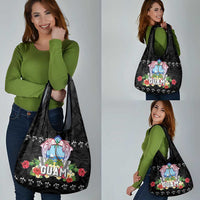 Guam Chamorro Grocery Bag Tribal Latte Stone With Dolphins Black