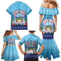 Guam Chamorro Family Matching Mermaid Dress and Hawaiian Shirt Tribal Latte Stone With Dolphins Blue LT05 - Polynesian Pride