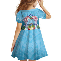 Guam Chamorro Family Matching Off The Shoulder Long Sleeve Dress and Hawaiian Shirt Tribal Latte Stone With Dolphins Blue LT05 - Polynesian Pride