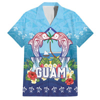 Guam Chamorro Family Matching Summer Maxi Dress and Hawaiian Shirt Tribal Latte Stone With Dolphins Blue LT05 Dad's Shirt - Short Sleeve Blue - Polynesian Pride