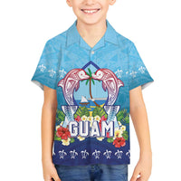 Guam Chamorro Family Matching Summer Maxi Dress and Hawaiian Shirt Tribal Latte Stone With Dolphins Blue LT05 Son's Shirt Blue - Polynesian Pride