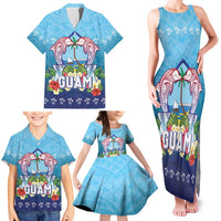 Guam Chamorro Family Matching Tank Maxi Dress and Hawaiian Shirt Tribal Latte Stone With Dolphins Blue LT05 - Polynesian Pride