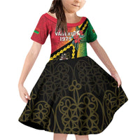 Happy Vanuatu Constitution Day Family Matching Off Shoulder Short Dress and Hawaiian Shirt Flag Style With Sand Drawing Pattern LT05 Daughter's Dress Red - Polynesian Pride