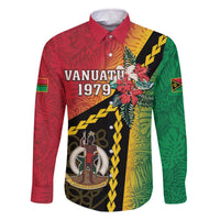 Happy Vanuatu Constitution Day Family Matching Off Shoulder Short Dress and Hawaiian Shirt Flag Style With Sand Drawing Pattern LT05 Dad's Shirt - Long Sleeve Red - Polynesian Pride