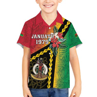 Happy Vanuatu Constitution Day Family Matching Off Shoulder Short Dress and Hawaiian Shirt Flag Style With Sand Drawing Pattern LT05 Son's Shirt Red - Polynesian Pride