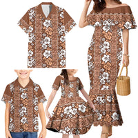 Hawaii Vintage Brown Hibiscus Tapa Pattern Family Matching Mermaid Dress and Hawaiian Shirt LT05 - Polynesian Pride