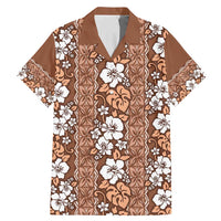 Hawaii Vintage Brown Hibiscus Tapa Pattern Family Matching Mermaid Dress and Hawaiian Shirt LT05 Dad's Shirt - Short Sleeve Brown - Polynesian Pride