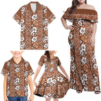 Hawaii Vintage Brown Hibiscus Tapa Pattern Family Matching Off Shoulder Maxi Dress and Hawaiian Shirt LT05 - Polynesian Pride