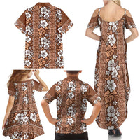 Hawaii Vintage Brown Hibiscus Tapa Pattern Family Matching Summer Maxi Dress and Hawaiian Shirt LT05 - Polynesian Pride