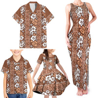 Hawaii Vintage Brown Hibiscus Tapa Pattern Family Matching Tank Maxi Dress and Hawaiian Shirt LT05 - Polynesian Pride