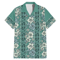 Hawaii Vintage Green Hibiscus Tapa Pattern Family Matching Mermaid Dress and Hawaiian Shirt LT05 Dad's Shirt - Short Sleeve Green - Polynesian Pride