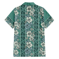 Hawaii Vintage Green Hibiscus Tapa Pattern Family Matching Off The Shoulder Long Sleeve Dress and Hawaiian Shirt LT05 - Polynesian Pride