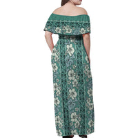 Hawaii Vintage Green Hibiscus Tapa Pattern Family Matching Off Shoulder Maxi Dress and Hawaiian Shirt LT05 - Polynesian Pride