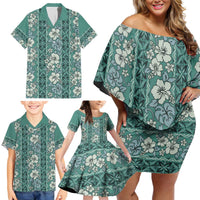 Hawaii Vintage Green Hibiscus Tapa Pattern Family Matching Off Shoulder Short Dress and Hawaiian Shirt LT05 - Polynesian Pride