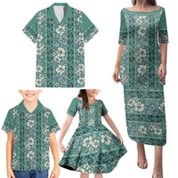 Hawaii Vintage Green Hibiscus Tapa Pattern Family Matching Puletasi and Hawaiian Shirt LT05 - Polynesian Pride