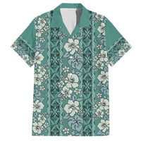 Hawaii Vintage Green Hibiscus Tapa Pattern Family Matching Tank Maxi Dress and Hawaiian Shirt LT05 Dad's Shirt - Short Sleeve Green - Polynesian Pride
