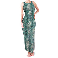 Hawaii Vintage Green Hibiscus Tapa Pattern Family Matching Tank Maxi Dress and Hawaiian Shirt LT05 Mom's Dress Green - Polynesian Pride