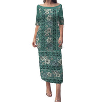 Hawaii Vintage Green Hibiscus Tapa Pattern Puletasi