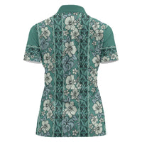 Hawaii Vintage Green Hibiscus Tapa Pattern Women Polo Shirt