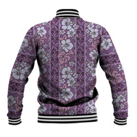 Hawaii Vintage Violet Hibiscus Tapa Pattern Baseball Jacket