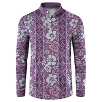 Hawaii Vintage Violet Hibiscus Tapa Pattern Button Sweatshirt